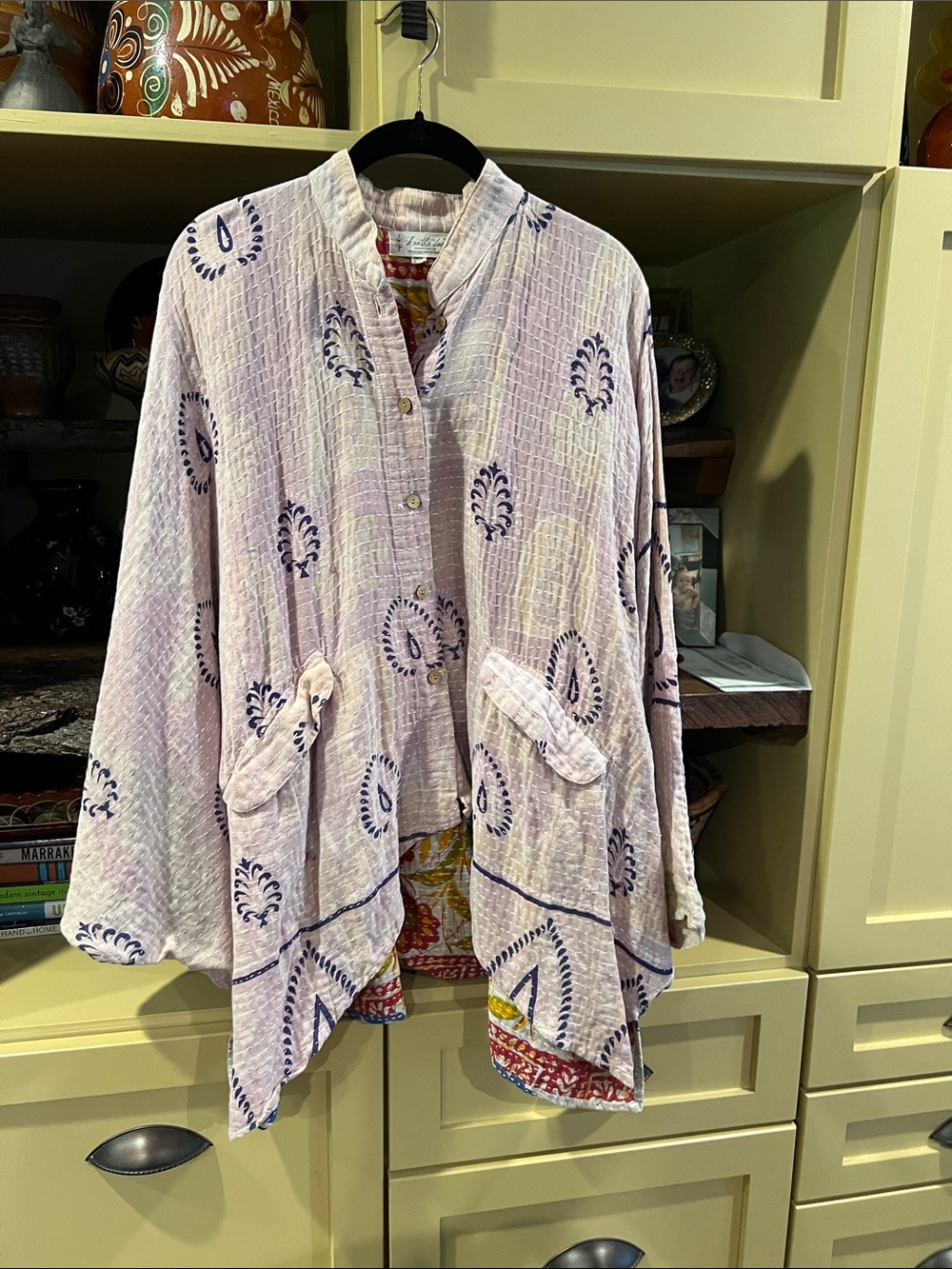 Light Pink Printed Band-Collar Women's Jacket